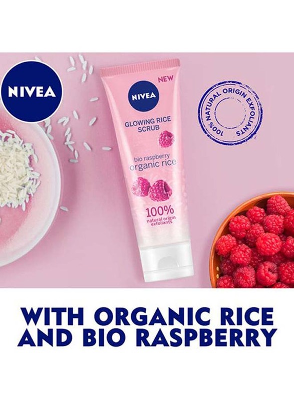 Nivea Face Glowing Scrub Organic Rice and Bio Raspberry for Dry and Sensitive Skin, 75ml