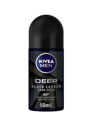 Nivea Deep 48H Black Carbon Dark Wood Antiperspirant Roll-On for Men, 50ml 