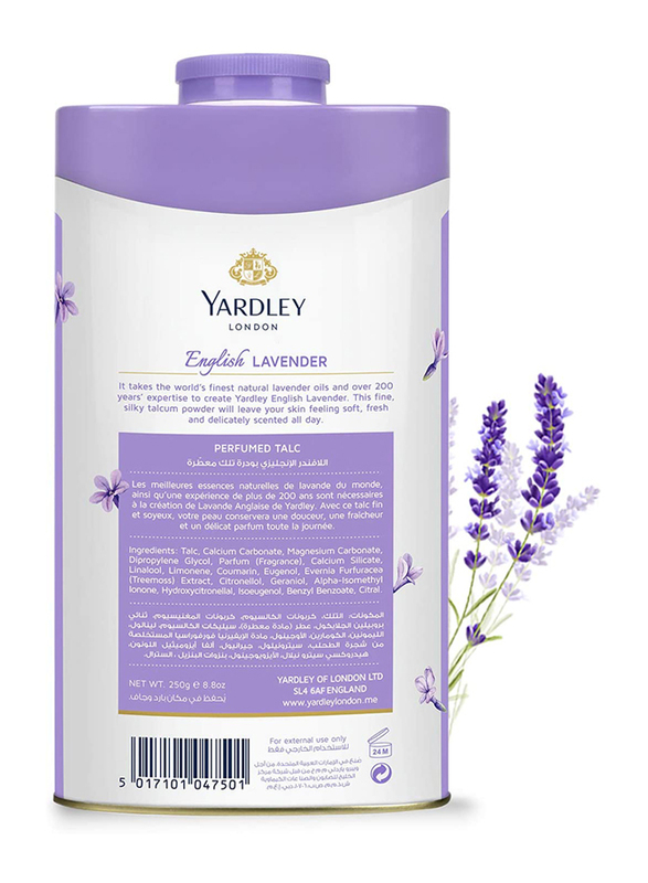 Yardley London English Lavender Perfumed Talcum Body Powder, 250gm, White