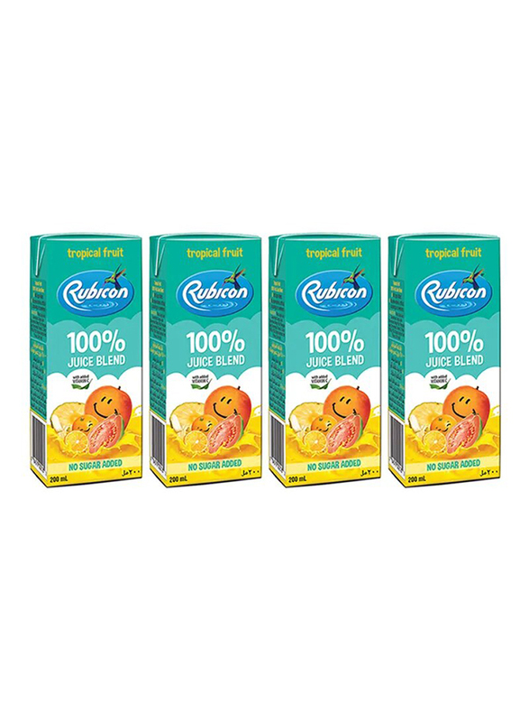 Rubicon Tropical No Added Sugar Juice Blend Fruit Drink, 4 Pieces x 200ml