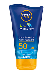 Nivea 150ml Sun Kids Swim & Play Sun Lotion with UVA & UVB Protection, SPF 50+ for Kids, Dark Blue/Yellow