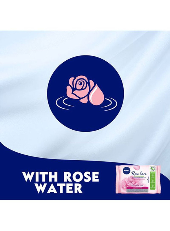 Nivea Rose Care Micellar Rose Water Makeup Removing Wipes, 25 Pieces, Pink