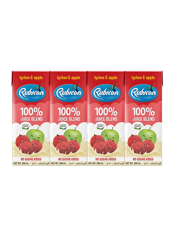 Rubicon Lychee and Apple Juice Blend Drink, 4 Pieces x 200ml
