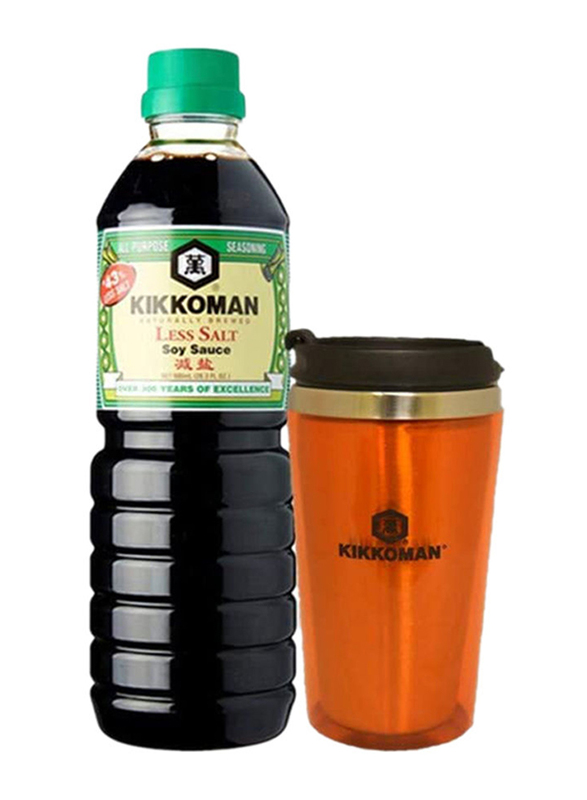 Kikkoman Less Salt Soya Sauce with Bottle, 1 Liter