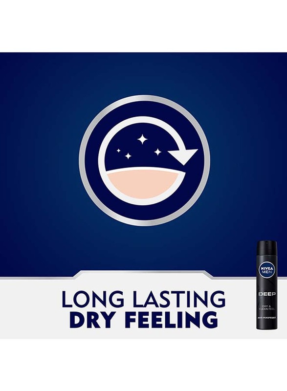 Nivea Deep Black Carbon Dark Wood Antiperspirant Spray for Men, 2 x 150ml