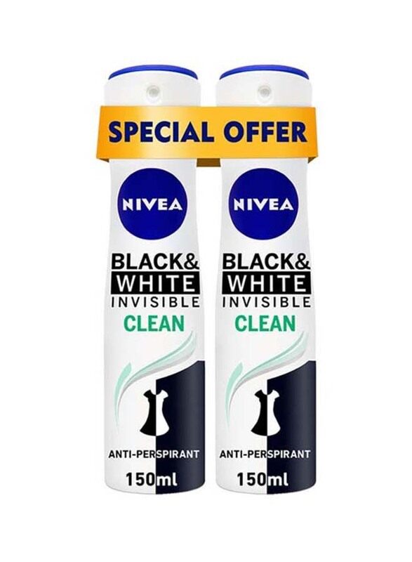 

Nivea Black & White Invisible Clean Antiperspirant Spray, 2 x 150ml