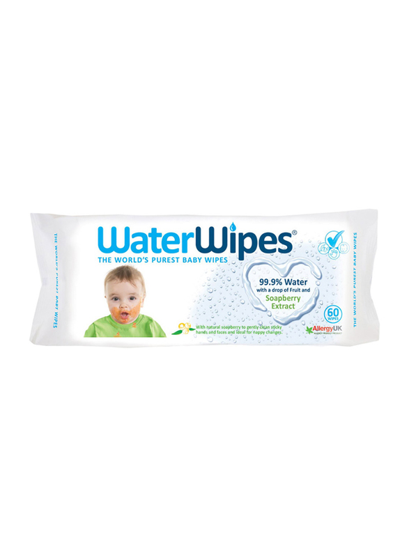 Waterwipes 60 Pieces Soapberry Wipes for Baby, 0-3 Months, White