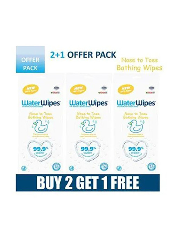 Waterwipes 48 Pieces Nose to Toes Bathing Wipes for Baby, Newborn, White