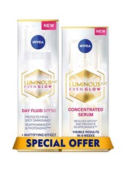 Nivea Luminous 630 Even Glow Face Day Fluid Spf 50 with Serum, 2 Pieces
