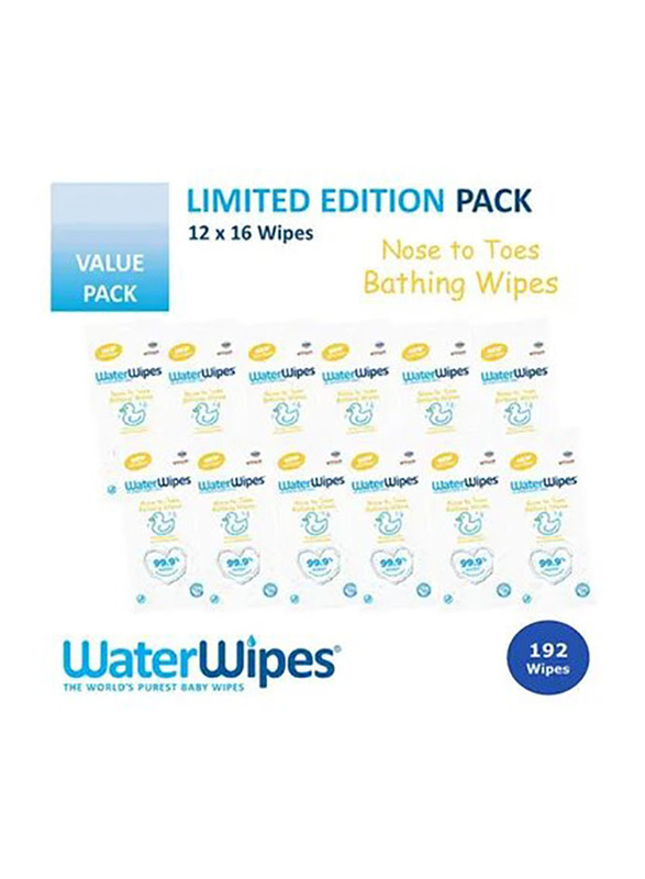 Water Wipes 192 Pieces Limited Edition Nose to Toes Bathing Wipes Pack for Baby, Newborn, White