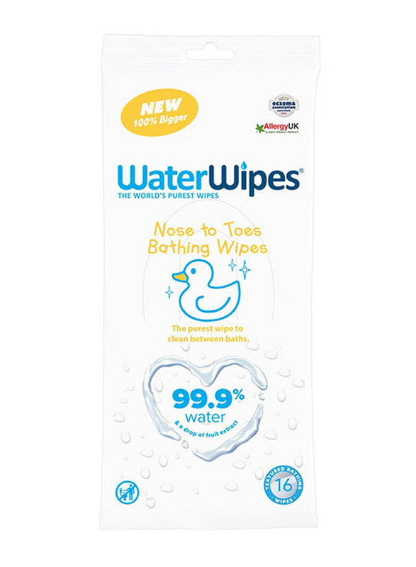 Waterwipes 16 Pieces Nose to Toes Bathing Wipes for Baby, Newborn, White