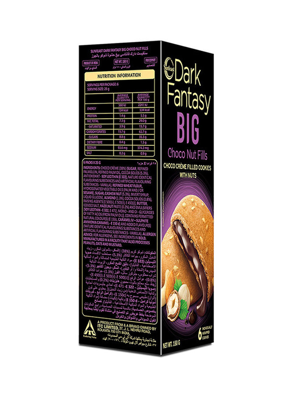 Sunfeast Dark Fantasy Big Choco Nut Fills Cookies, 6 x 150g