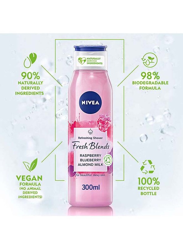 Nivea Fresh Blends Refreshing Shower Gel Raspberry Blueberry Almond Milk, 300ml