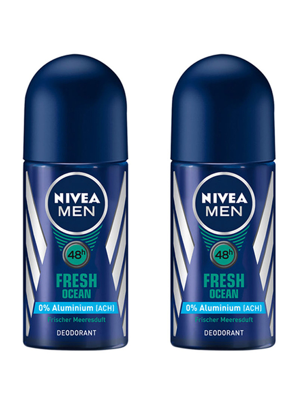 Nivea Fresh Ocean Deodorant Roll-On for Men, 50ml, 2 Pieces