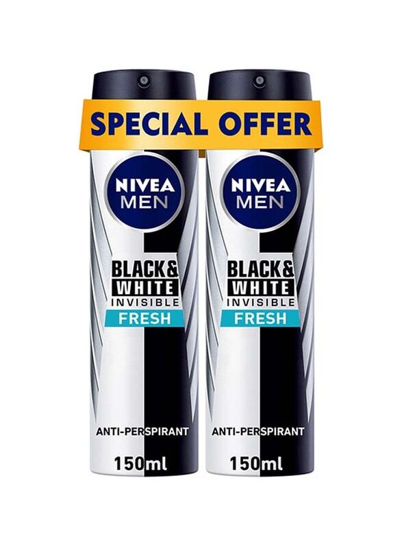 

Nivea Black & White Invisible Fresh Antiperspirant Spray for Men, 150ml, 2 Pieces