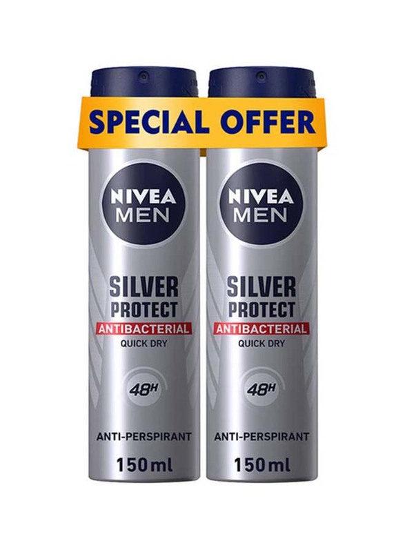 Nivea Silver Protect Antiperspirant Spray, 2 x 150ml