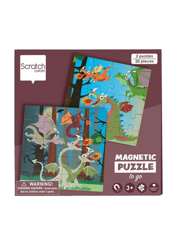 Scratch Europe 2 x 20-Piece Dragons Magnetic Puzzle Book to Go Set, Age 3+