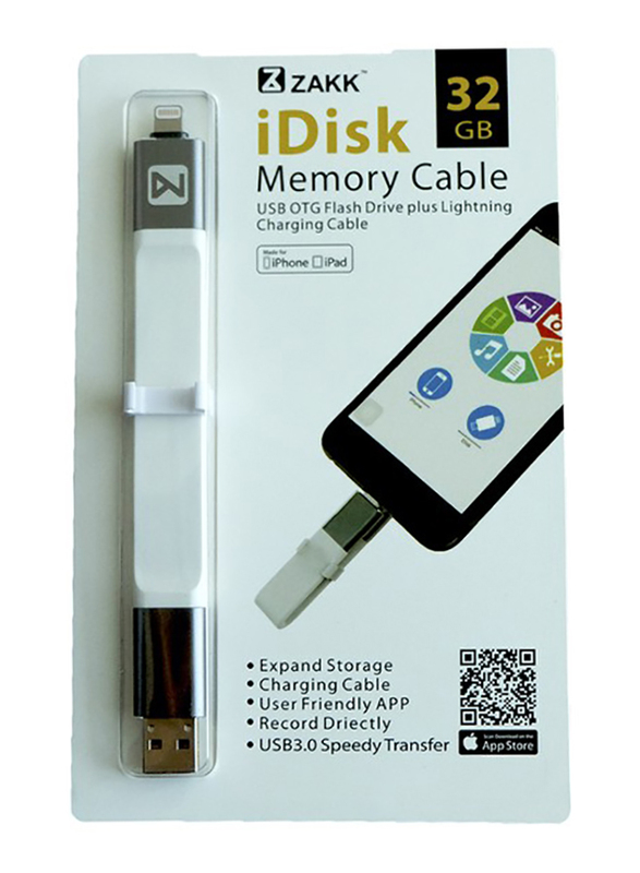 Zakk 32GB iDisk USB Flash Drive for Apple iPhone/iPad, White