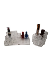 Acrylic Makeup Organizer Cosmetic Box Lipstick & Jewelry Storage Case Holder, 2-Pieces, Clear