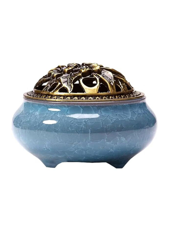 Ceramic Incense Burner, 11 x 8cm, Blue/Gold