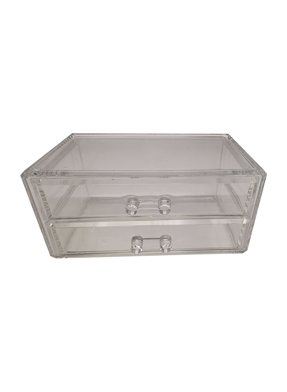 Acrylic Makeup & Jewelry Organizer with 2 Draw Cosmetic Storage Display Box, Clear