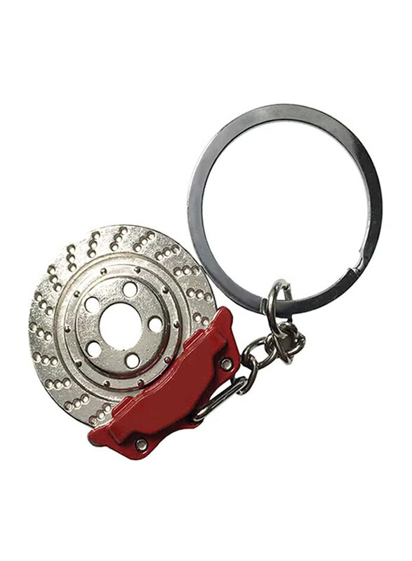 

Generic Creative Spinning Disc Brake Keychain, Silver/Red