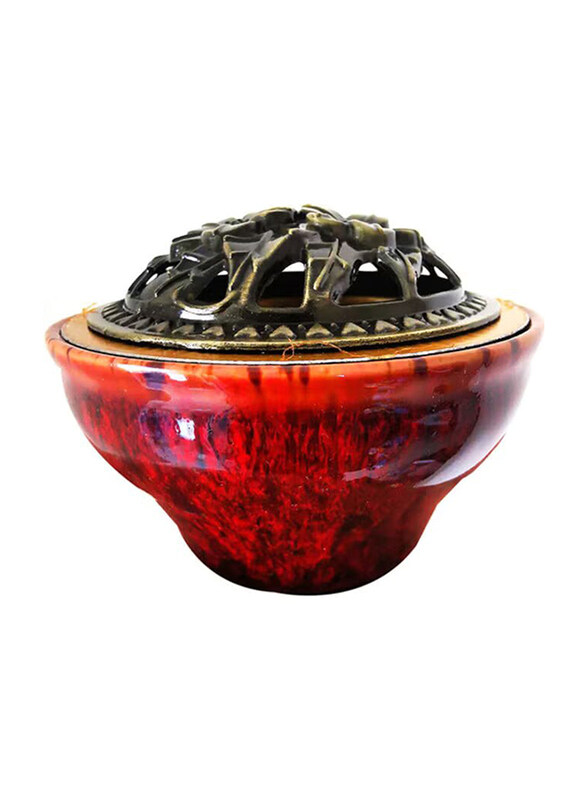 

Asmat Ceramic Incense Burner, 8 x 8cm, Red/Black/Gold