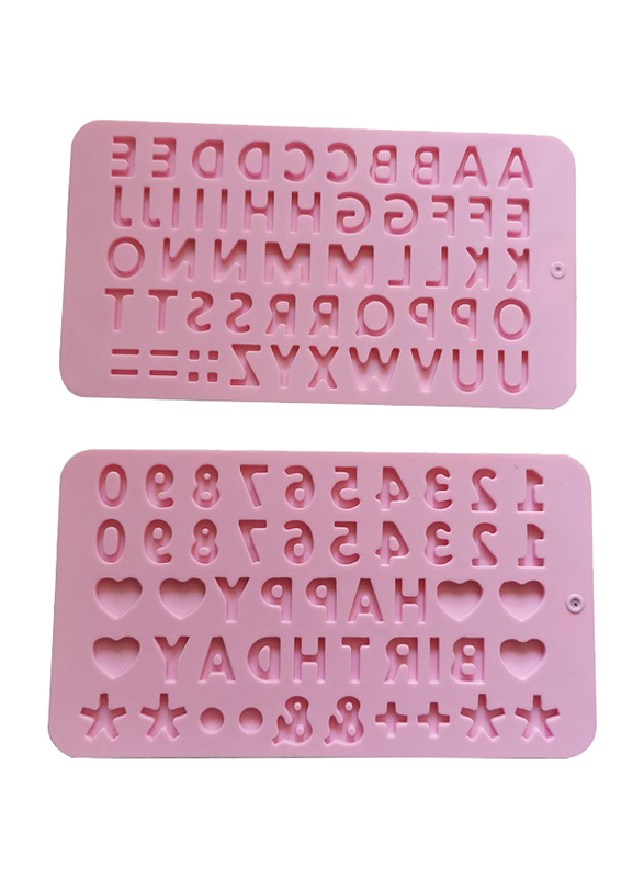 2 Pieces Silicone Alphabet & Letter Molds Happy Birthday Numbers Symbols Mold for Cake, Red