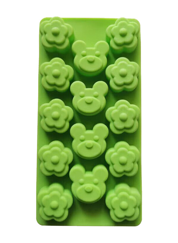 

Generic 14-Cavity Flower And Cat Shaped Silicone Cake Mould, MSCE-5495, 11x22cm, Green