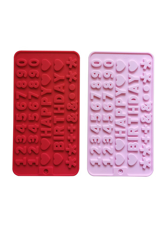 2 Pieces Happy Birthday & Numbers Symbols Mold for Cake, Pink/Red