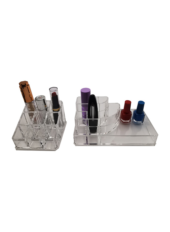 Acrylic Makeup Cosmetic Box Lipistick Storage Holder, 2-Pieces, Clear