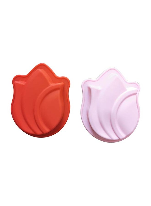 2-Piece Silicone Flower Shape Baking Mould Set, 13.7 x 10.4 x 3.5cm, Red/Pink