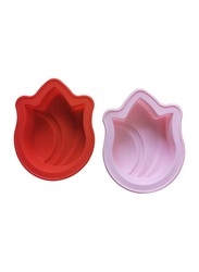 2-Piece Silicone Flower Shape Baking Mould Set, 13.7 x 10.4 x 3.5cm, Red/Pink