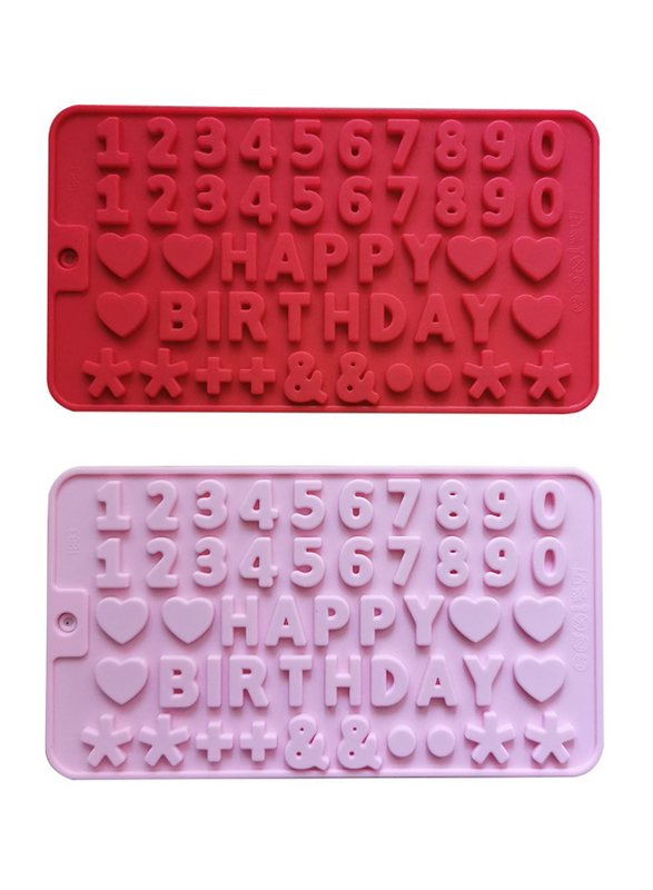 2 Pieces Happy Birthday & Numbers Symbols Mold for Cake, Pink/Red