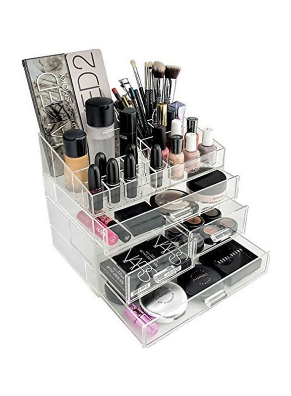 Plastic Acrylic Multi Grid Makeup Organizer, Clear