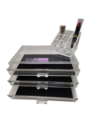 Acrylic Makeup Organizer Cosmetic Jewelry Display With Lipistick Holder, Clear