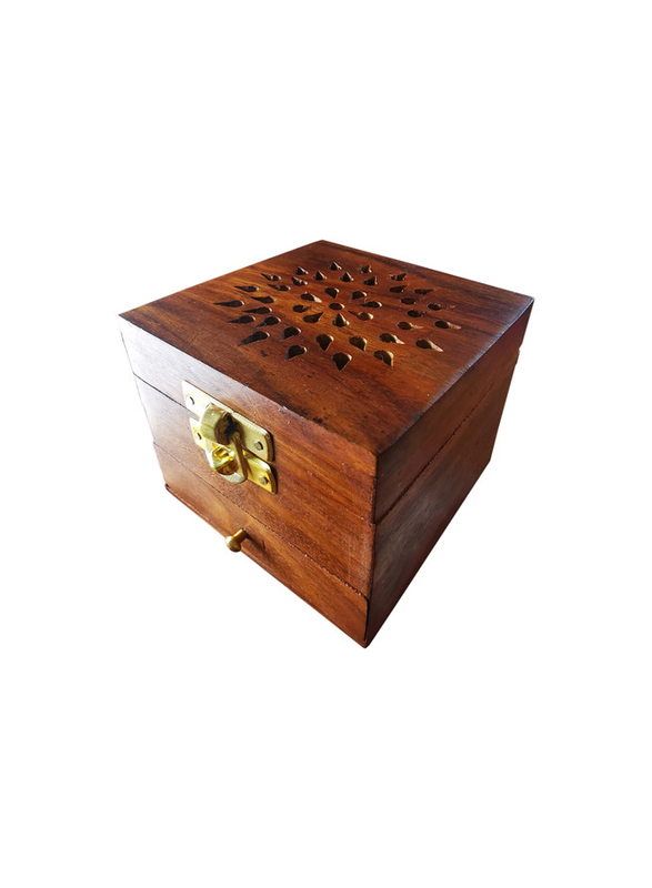 Handmade Wooden Classic Box Shape Incense/Dhoop Burner Holder, Brown