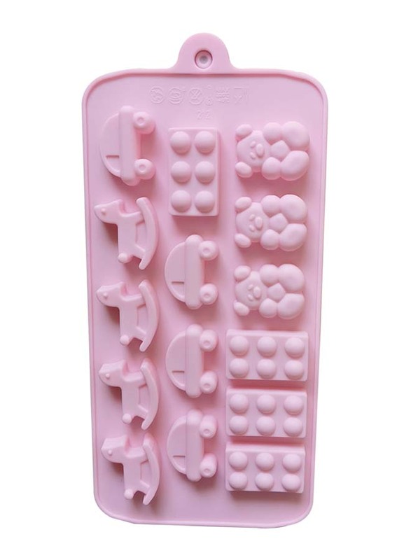 20cm 15-Cavity Silicone Chocolate Multiple Shapes Baking Mould, 20 x 10.5cm, Pink