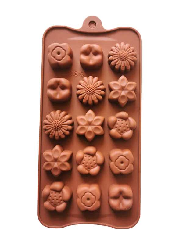 

Generic 15-Cavity Different Flower Shaped Silicone Cake Mould, MSCE-5496, 10.5x21.5cm, Brown