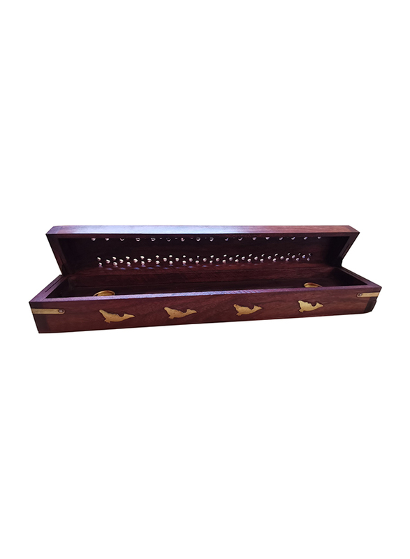 Hand-Carved Hollow Wooden Incense Burner Holder, Brown