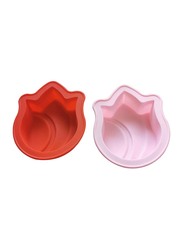 2-Piece Silicone Flower Shape Baking Mould Set, 13.7 x 10.4 x 3.5cm, Red/Pink