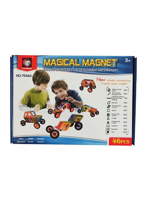 Xinbida Magical Magnet Building Blocks Designer Construction Set, 46 Pieces, Ages 3+, Multicolour