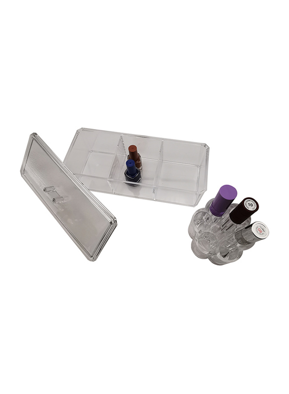 Acrylic Lipstick Holder StandCosmetic Makeup Organizer Case, 2-Pieces, Clear