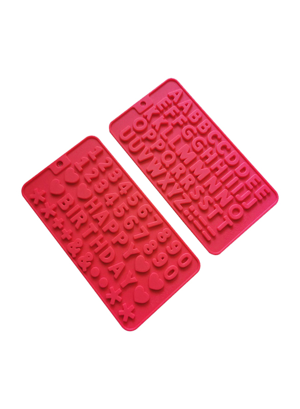 2 Pieces Silicone Alphabet & Letter Molds Happy Birthday Numbers Symbols Mold for Cake, Red