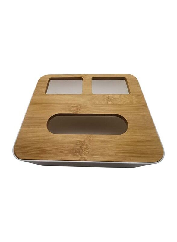 

Generic Multifunctional 3-Compartment Tissue Box with Bamboo Cover, White/Beige