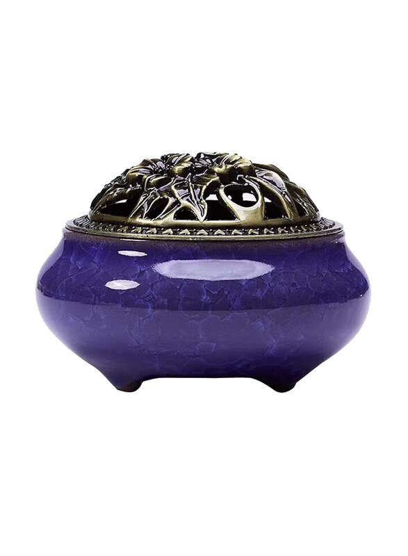 

Generic Ceramic Incense Stick Holder with Lid, Purple/Gold