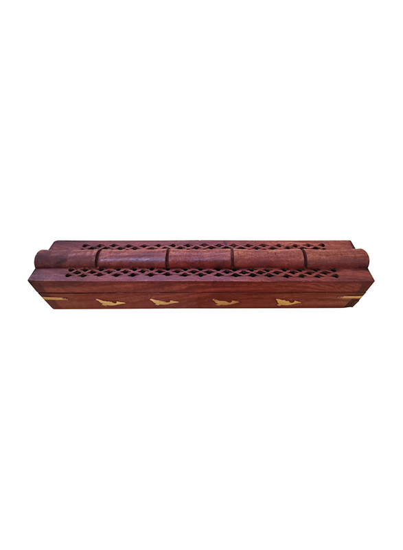 Hand-Carved Hollow Wooden Incense Burner Holder, Brown