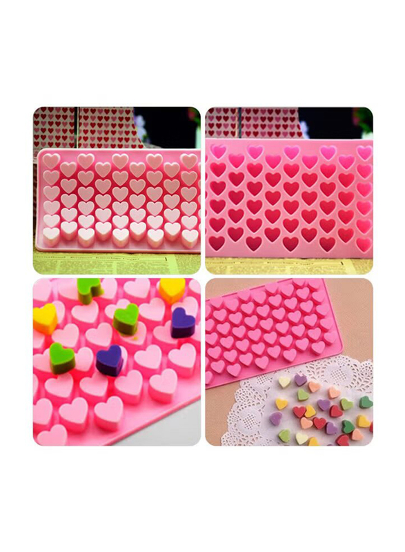 55-Mini Heart Shape Ice Cube Fondant Chocolate Tray Mould, 46196, Pink