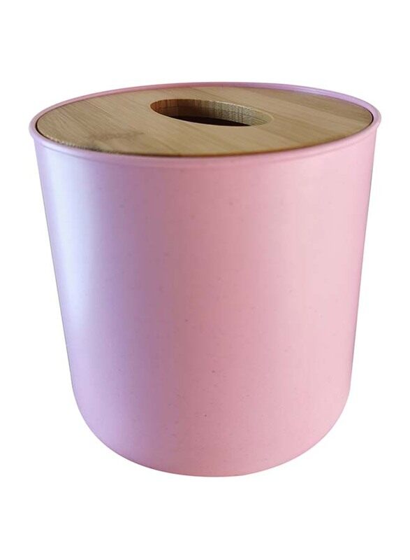 

Generic Circle Shape Facial Tissue Box with Bamboo Cover, Beige/Pink