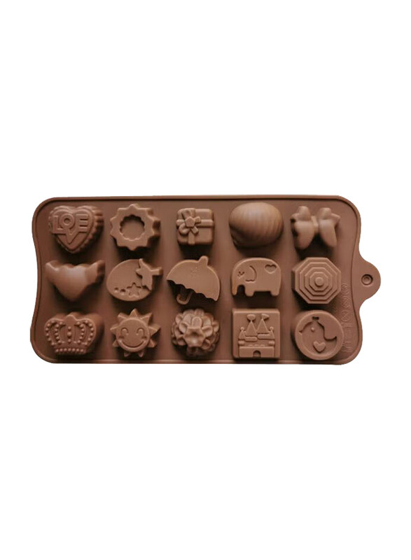 

Generic 15-Cavity Multi Design Silicone Mould, EMLD-33, 20x10cm, Brown